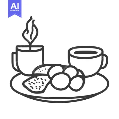 Popular premium asset: A black and white illustration depicts food and drinks on a plate