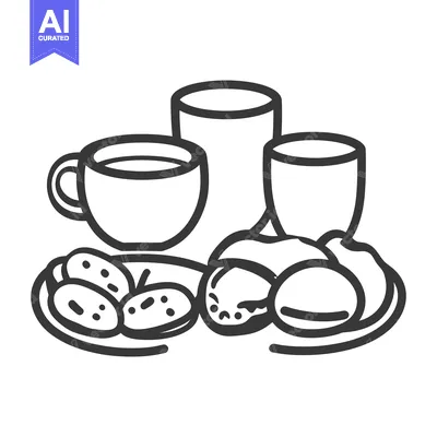 Premium design asset: Simple black and white illustration of various breakfast items