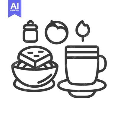 Aset premium populer: Simple line art depiction of breakfast food and beverage