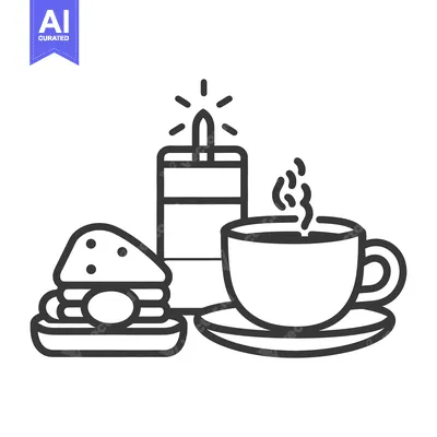 Premium design asset: An illustration of a hamburger a candle and a cup of tea