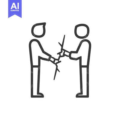 Aset premium populer: Two stick figures are facing each other with a shattered object