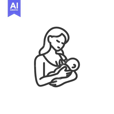 Aset premium populer: Minimalist Line Art: Mother Breastfeeding Newborn Baby, Love and Care