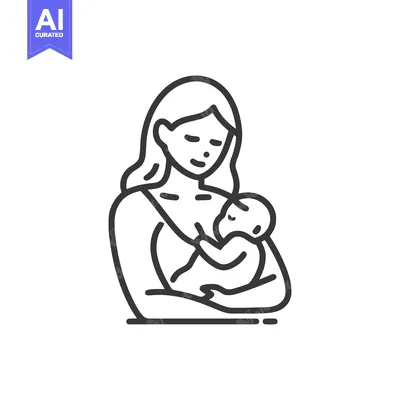 Aset desain premium: Breastfeeding Icon: Mother Nurturing Baby in Minimalist Line Art Style
