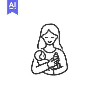 Aset premium populer: Minimalist Mother and Baby Line Art Illustration on White Background