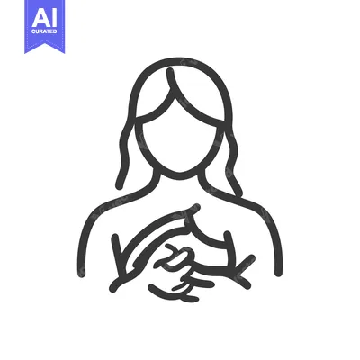 Aset desain premium: A simplified line drawing depicting a woman holding her chest