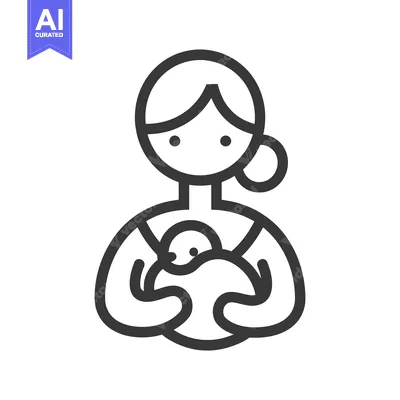 Aset desain premium: A mother embracing her child in a simple outlined illustration