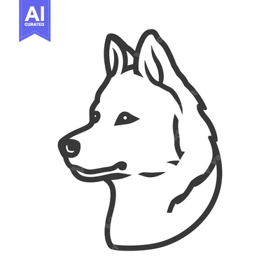 Premium design asset: Simple black and white illustration depicting the head of a dog