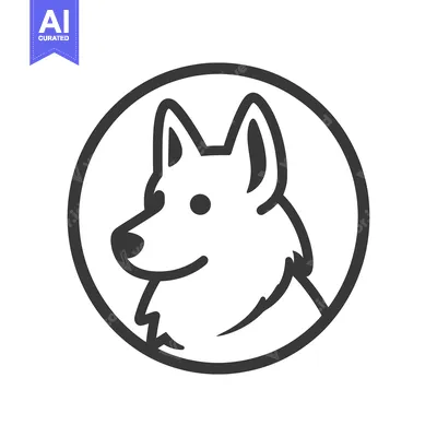Aset premium populer: A simple black and white line art dog within a circle