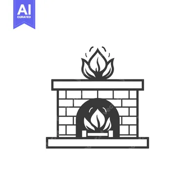 Aset desain premium: Brick Fireplace with Flames and Hearth