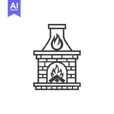 Aset desain premium: Brick Fireplace with Flames and Wood Icon