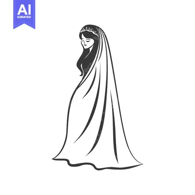 Aset premium populer: The illustration depicts a bride wearing a veil and tiara gracefully