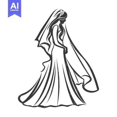 Aset premium populer: An elegant bride wearing a wedding veil in a simple silhouette