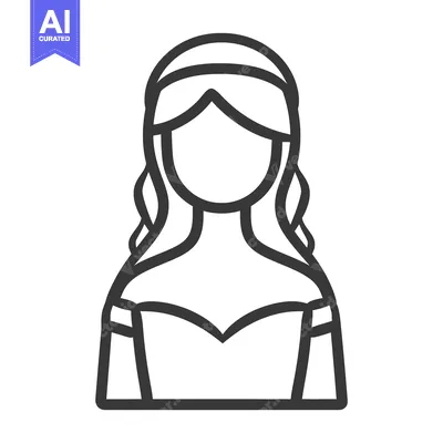 Aset desain premium: An outlined illustration of a young woman in formal attire