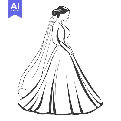 Aset premium populer: An elegant bride wearing a veil and a flowing wedding dress