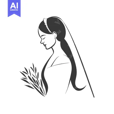 Aset desain premium: A beautiful woman wearing a veil holds some plant leaves
