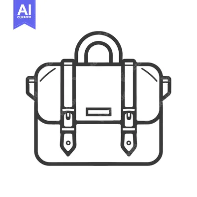 Aset desain premium: A simple line drawing of a satchel with straps and handle