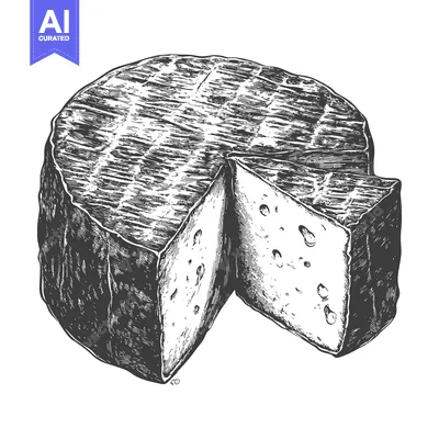 Aset premium populer: A wheel of cheese sliced showing its interior texture