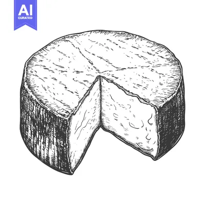 Aset desain premium: A round wheel of cheese is partially sliced