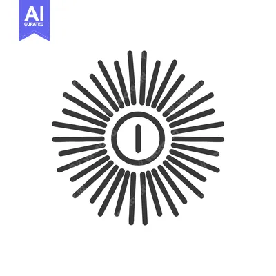 Aset premium populer: Stylized Sun Icon with Central Power Symbol, Black and White Graphic