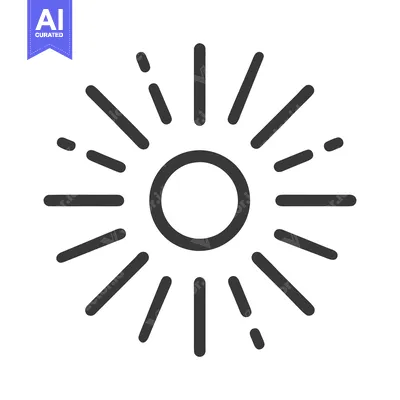 Aset desain premium: Minimalist Sun Icon with Radiating Rays, Dark Gray on White Background