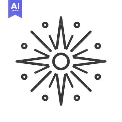 Aset desain premium: Stylized Starburst Icon with Circular Accents, Minimalist Design