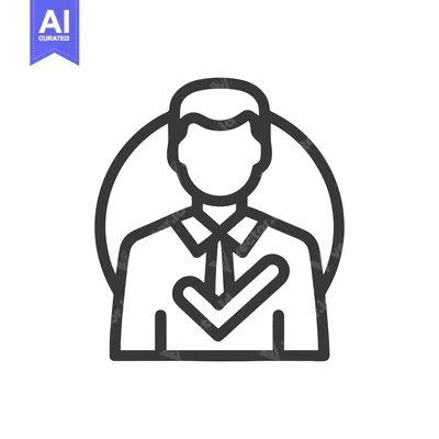 Aset premium populer: Approved Candidate Icon: Outline of Person with Checkmark
