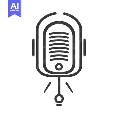Aset desain premium: Simple artistic black and white line drawing of a microphone