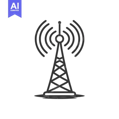 Aset premium populer: Minimalist Communication Tower Icon with Signal Waves in Black and Whi