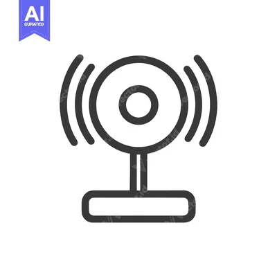 Aset desain premium: Minimalist Webcam Icon with Signal Waves, Dark Gray on White Backgroun