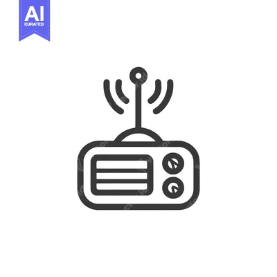 Minimalist Radio Icon with Antenna and Signal Waves, Black Outline