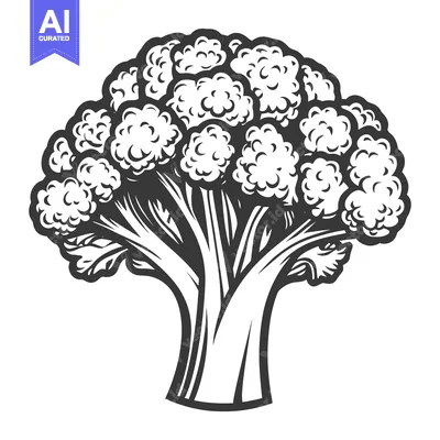 Aset premium populer: A black and white illustration of a broccoli vegetable