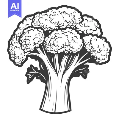 Aset desain premium: Detailed monochrome illustration featuring a healthy fresh cauliflower
