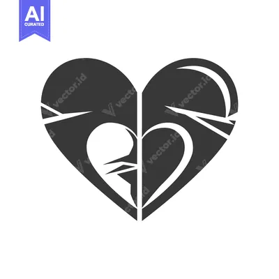 Premium design asset: A stylized black and white graphic representation of a broken heart