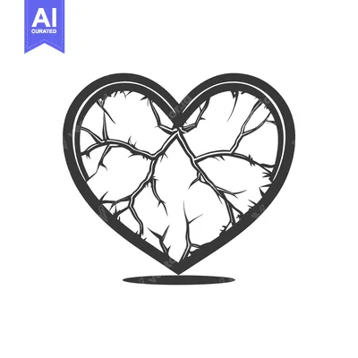 Aset premium populer: A broken heart depicted with fractures and dark outlining