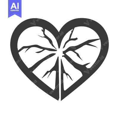 Aset desain premium: A graphical representation of a broken heart with branchlike cracks