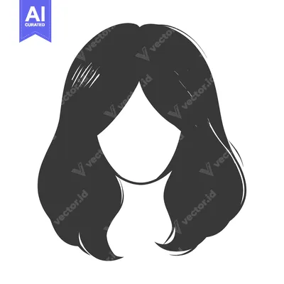 Aset premium populer: Simple black outline drawing of a female head and hair silhouette