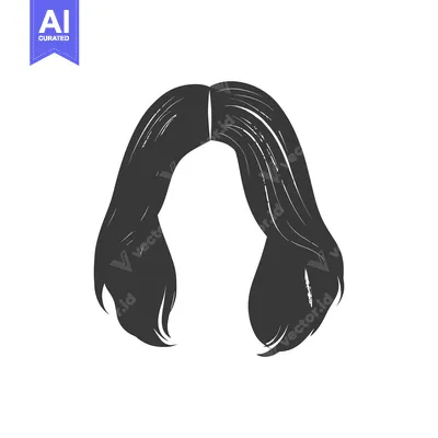 Popular premium asset: Black illustration of shoulder length parted hair against white backgr