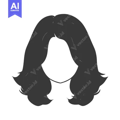 Aset desain premium: Silhouette image depicts a woman with long flowing wavy hair