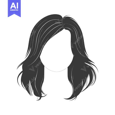 Aset desain premium: Illustration of a stylized face with black layered medium length hair