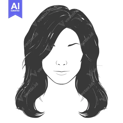 Aset desain premium: The grayscale illustration portrays a faceless woman with long flowing
