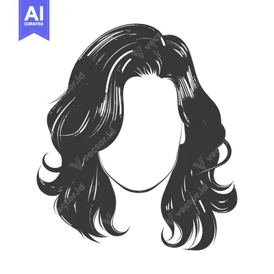 Premium design asset: An illustration depicts wavy and flowing black hair covering a face