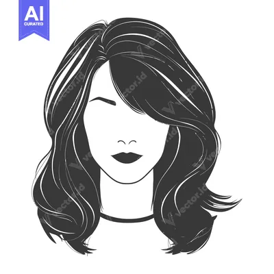 Aset desain premium: A grayscale line art illustration of a female face