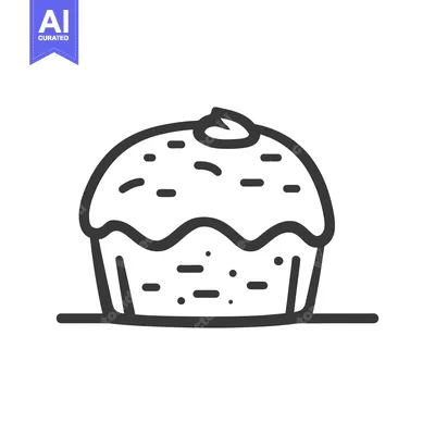 Aset premium populer: A simple line art depiction of a delicious muffin with cream