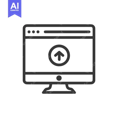 Premium design asset: Upload Icon on Computer Screen, Minimalist Line Art