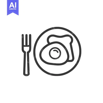 Aset premium populer: Simple Breakfast Icon: Fried Egg, Toast, and Fork on Plate