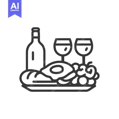 Popular premium asset: Elegant Wine and Dine Icon: Bottle, Glasses, Food Platter Illustration