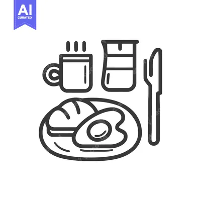 Premium design asset: Minimalist Breakfast Icon: Coffee, Juice, Bread, Egg, and Cutlery