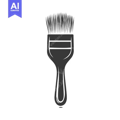 Aset desain premium: A black and white illustration of a painters brush is shown