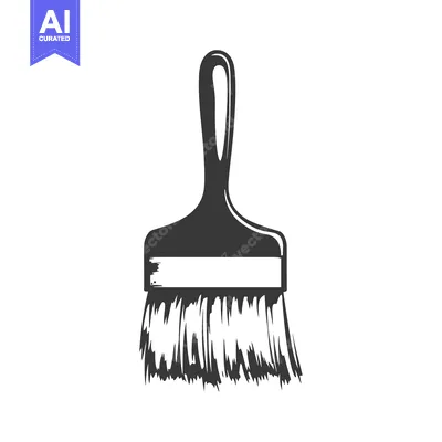 Aset desain premium: A simple black paint brush with its long handle shown