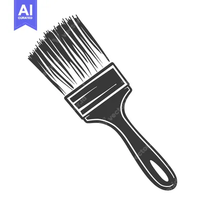 Aset premium populer: An angled black and white illustration of a paint brush